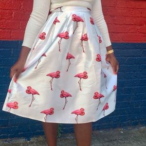 Chic Flamingos Pleated A-line Skirt